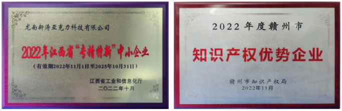 龙南新涛荣获“专精特新”“知识产权”双项荣誉 龙南新涛荣获“专精特新”“知识产权”双项荣誉